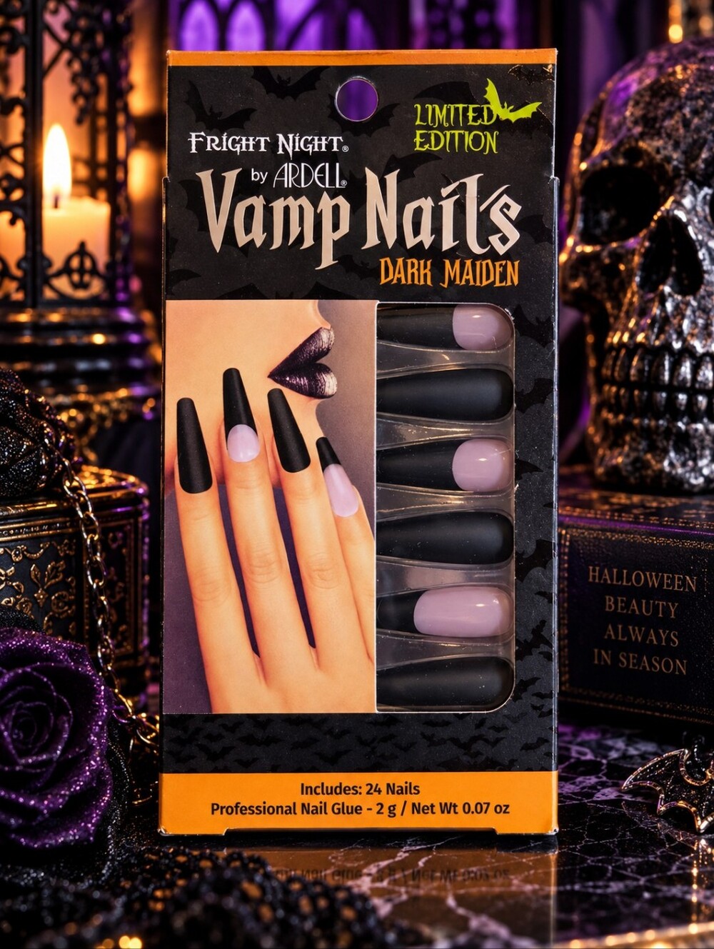 Fright Night by Ardell Vamp Nails Dark Maiden Black Purple 24ct Limited Edition